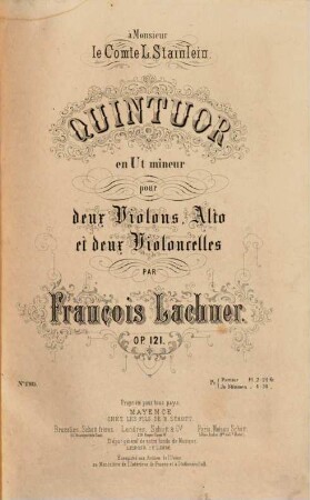 Quintuor en Ut mineur pour 2 violons, alto et 2 violoncelles : op. 121