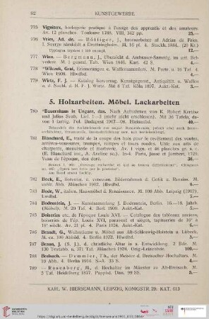 5. Holzarbeiten. Möbel. Lackarbeiten (Nr. 780 - 880)