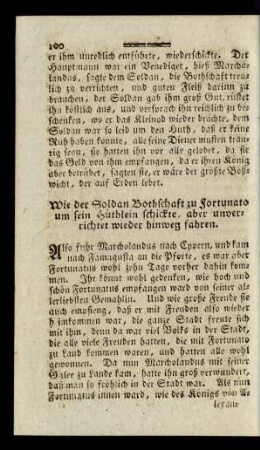 Wie der Soldan Bothschaft zu Fortunato um sein Hüthlein schickte ...