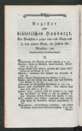 Register zum diätetischen Hausarzt