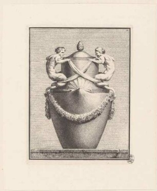 Vase, dekoriert mit Mischwesen und Blumengirlande, aus der Folge "Suite de Vases", Bl. 21