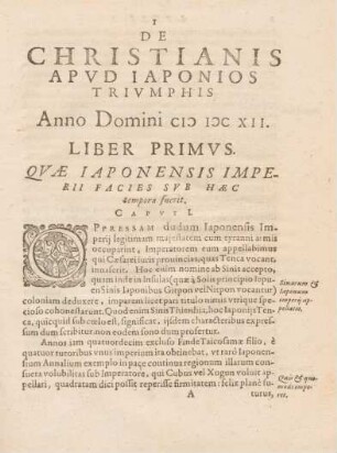 Liber Primus. Quae Iaponensis Imperii Facies Sub Haec sempora fuerit