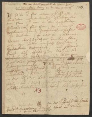 Eigenhändiges Manuskript einer Danksagung für alle Mitwirkenden bei der Akademie am 8. und 12. Dezember 1813