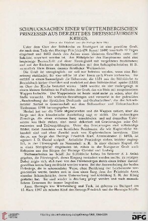 Schmucksachen einer Württembergischen Prinzessin aus der Zeit des Dreissigjährigen Kriegs