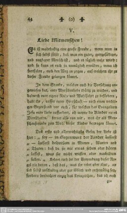 V. Liebe Mitmenschen!