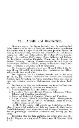 VII. Abfälle und Desinfection.