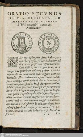 ORATIO SECUNDA DE USU: RECITATA PER IOANNEM CHRISTOPHERUM a Tschernembl. baronem Austriacum.