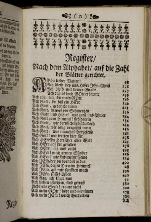 Register, nach dem Alphabet, auf die Zahl der Blätter gerichtet