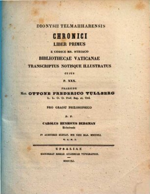 Dionysii Telmahharensis Chronici Liber ... : e codice Mss. Syriaco Bibliothecae Vaticanae transcriptus notisque illustratus. 30