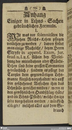 Anhang Einiger in Lehns-Sachen gebräuchlichen Formuln