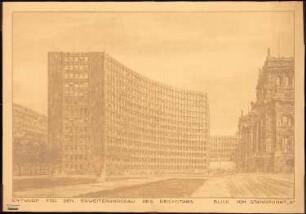 Erweiterung des Reichstags und Neugestaltung des Platzes der Republik, Berlin-Tiergarten Bibliothek: Perspektivische Ansicht Bibliotheksneubau vom Platz der Republik