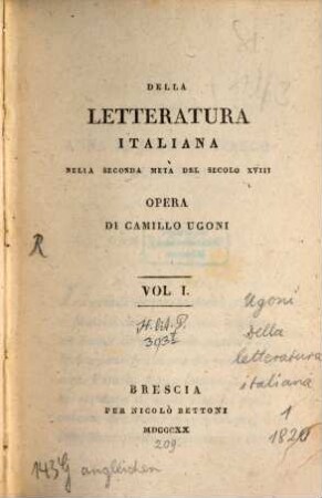 Della letteratura Italiana nella secondo metà del secolo XVIII : Opera, 1