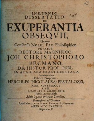 Dissertatio De Exuperantia Obsequii
