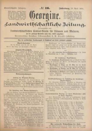 Einundsechzigster Jahrgang. No. 16. Insterburg, 20. April 1893.