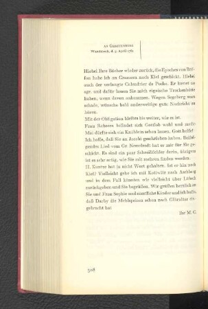 An Gerstenberg Wandsbeck, den 9. April 1781