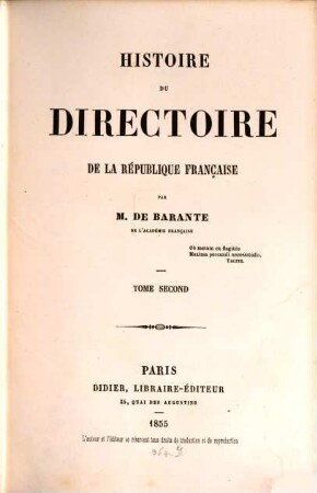 Histoire du Directoire de la République Française. 2
