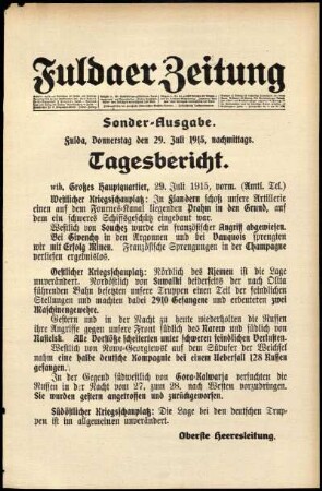 Ausgabe vom Donnerstag, den 29. Juli 1915.