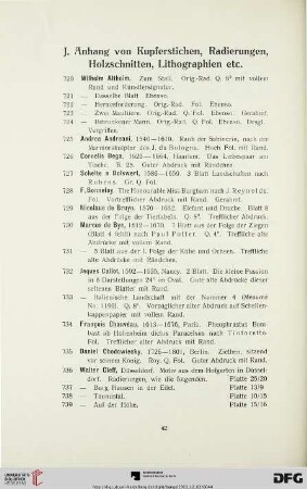 Anhang von Kupferstichen, Radierungen, Holzschnitten, Lithographien (Nr. 720-911)