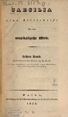 Caecilia  : eine Zeitschrift für die musikalische Welt. 8 = H. 29 - 32. 1828