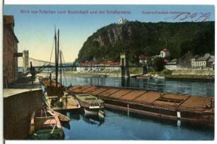 Blick von Tetschen nach Bodenbach und der Schäferwand. Kaiserin-Elisabeth-Kettenbrücke (1855)