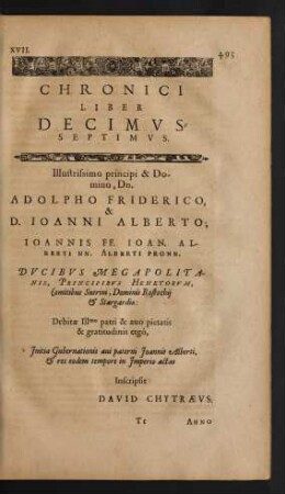 Chronici Liber Decimusseptimus.