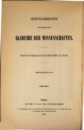 Sitzungsberichte. 19. 1856