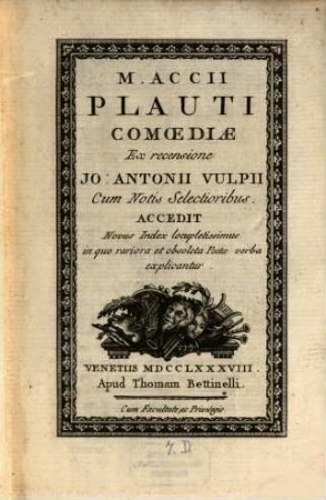 M. Accii Plauti Comoediae, [1]