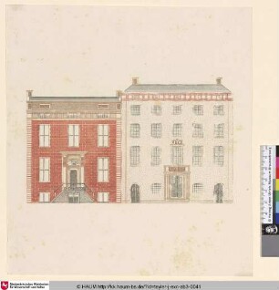 [Fassade eines Amsterdamer Grachtenhaus, Herengracht 502 (rechts) und Keizersgracht 604 (links); Grachtenpand]