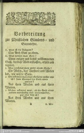 Vorbereitung zur Christlichen Glaubens- und Sittenlehre