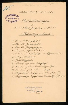 Reichstag, Berlin: Erläuterungsbericht