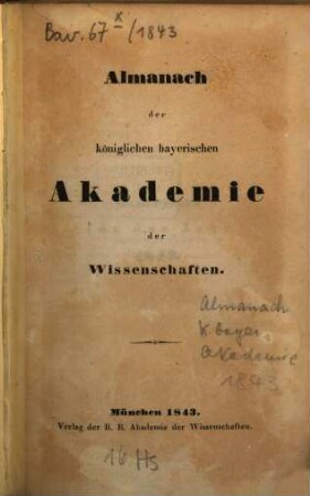 Almanach der Königlich Bayerischen Akademie der Wissenschaften. 1843