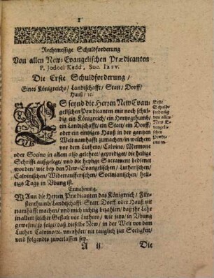 Rechtmessige Schuldforderung P. Jodoci Kedd. S. J. an alle new-evangelische deß H. Reichs Statt Regenspurg ... Prädicanten : mit einer beygefügten Ostergaab