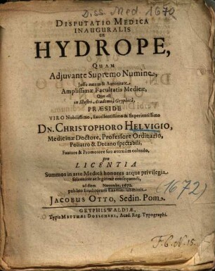 Disputatio Medica Inauguralis De Hydrope