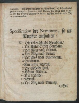 Specification der Nummern, so im Kupffer enthalten: