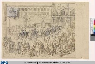 Feierlicher Zug Kaiser Ferdinands III. zum Dom zu Regensburg, mit erläuternden Beischriften