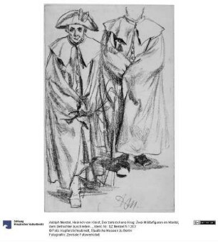 Heinrich von Kleist, Der zerbrochene Krug: Zwei Militärfiguren im Mantel, dem Betrachter zuschreitend