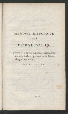 Mémoire Historique Sur Persepolis