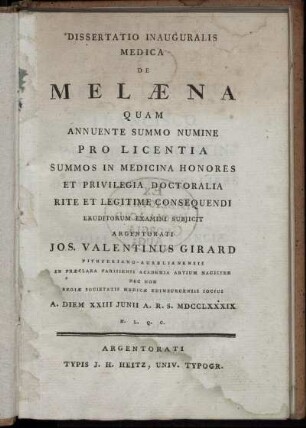 Dissertatio Inauguralis Medica De Melæna