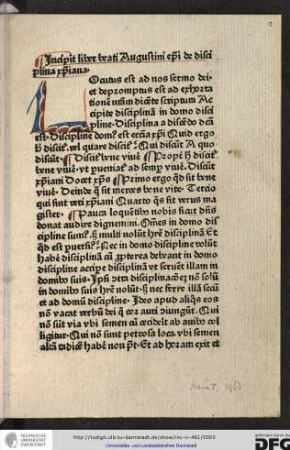 Incipit liber beati Augustini episcopi de disciplina christiana.