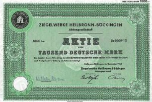 Aktie der Ziegelwerke Heilbronn-Böckingen AG über 100 Deutsche Mark