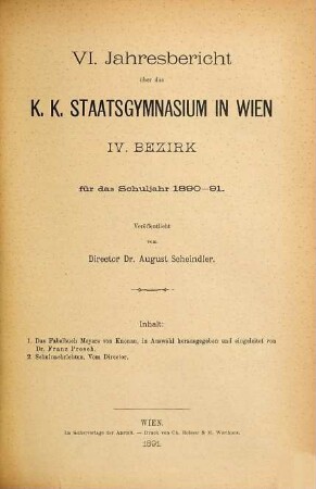 Jahresbericht über das K.K. Staatsgymnasium in Wien, IV. Bezirk : für d. Schuljahr .... 6. 1890/91