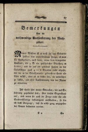 Bemerkungen über die nothwendige Aussonderung der Nachgeburt.