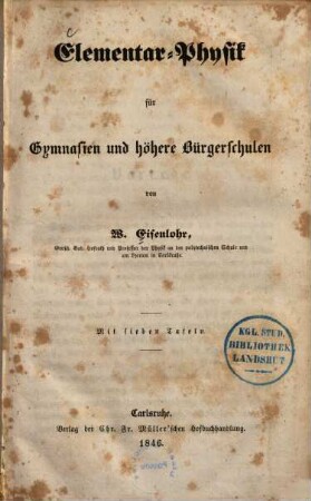 Elementar-Physik für Gymnasien und höhere Bürgerschulen