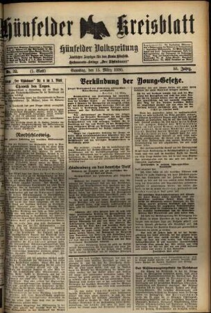Erste Ausgabe vom Samstag, den 15. März 1930.