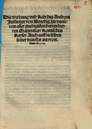 Die Werbung und Rede des Anthoni Iustinian von Venedig zu Maximil. R. Kayser