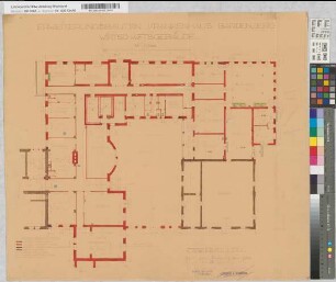 Erweiterungsbau des Krankenhauses Bardenberg. Wirtschaftsgebäude. Z.T. kolorierte Grundrisse und Schnitte. Oberkeller