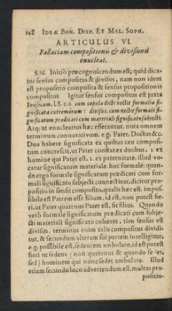 Articulus VI. Fallaciam compositionis [et] divisionis enucleat.