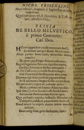 Elegia De Bello Helvetico e primo Comment.