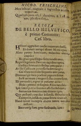 Elegia De Bello Helvetico e primo Comment.