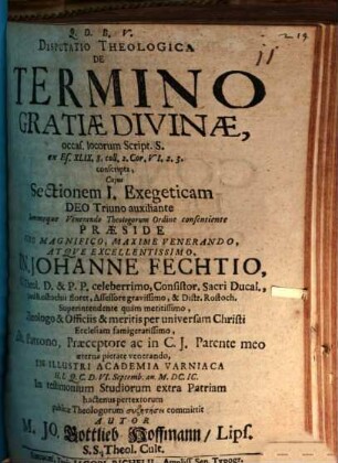 Disp. theol. de termino gratiae divinae : Sectio I.